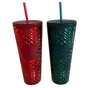Starbucks Green & Red Jeweled Venti Cup Set